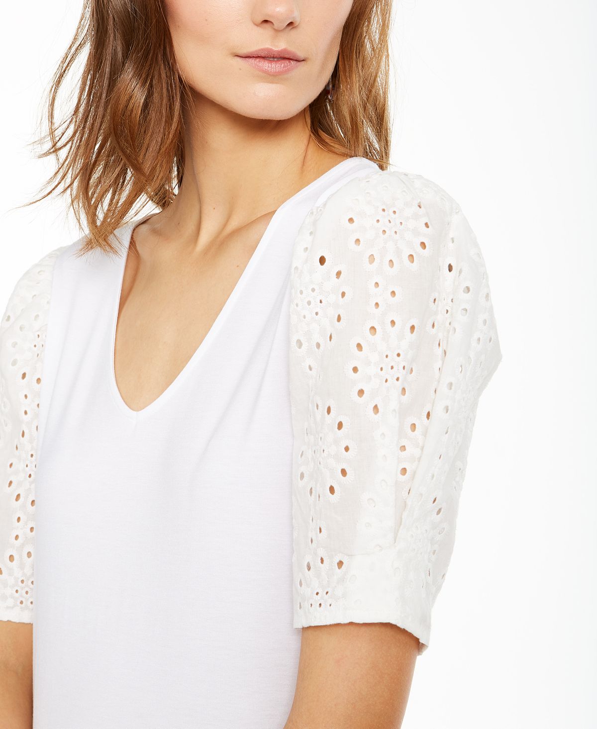 Blusa feminina INC International Concepts com manga bufante e ilhós, tamanho pequeno, branca