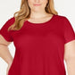 Camiseta feminina Alfani Plus com acabamento em cetim, tamanho 3X, vermelha