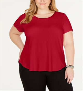 Camiseta feminina Alfani Plus com acabamento em cetim, tamanho 3X, vermelha