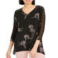 Blusa feminina Alfani preta com estampa floral e manga franzida, tamanho grande