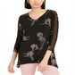 Blusa feminina Alfani preta com estampa floral e manga franzida, tamanho grande
