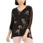 Blusa feminina Alfani preta com estampa floral e manga franzida, tamanho grande