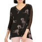 Blusa feminina Alfani preta com estampa floral e manga franzida, tamanho grande