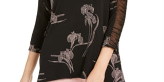 Blusa feminina Alfani preta com estampa floral e manga franzida, tamanho grande