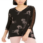 Blusa feminina Alfani preta com estampa floral e manga franzida, tamanho grande