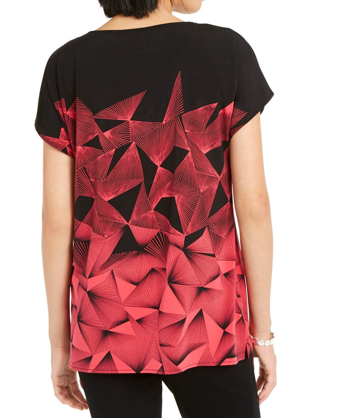 Blusa túnica feminina Alfani com estampa geométrica e decote em V, 2 tons, preta, tamanho extragrande