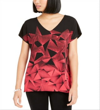 Blusa túnica feminina Alfani com estampa geométrica e decote em V, 2 tons, preta, tamanho extragrande