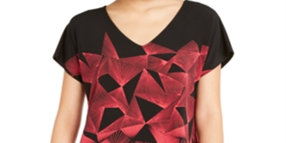 Blusa túnica feminina Alfani com estampa geométrica e decote em V, 2 tons, preta, tamanho extragrande