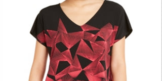 Blusa túnica feminina Alfani com estampa geométrica e decote em V, 2 tons, preta, tamanho extragrande