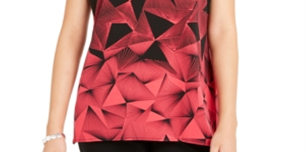 Blusa túnica feminina Alfani com estampa geométrica e decote em V, 2 tons, preta, tamanho extragrande