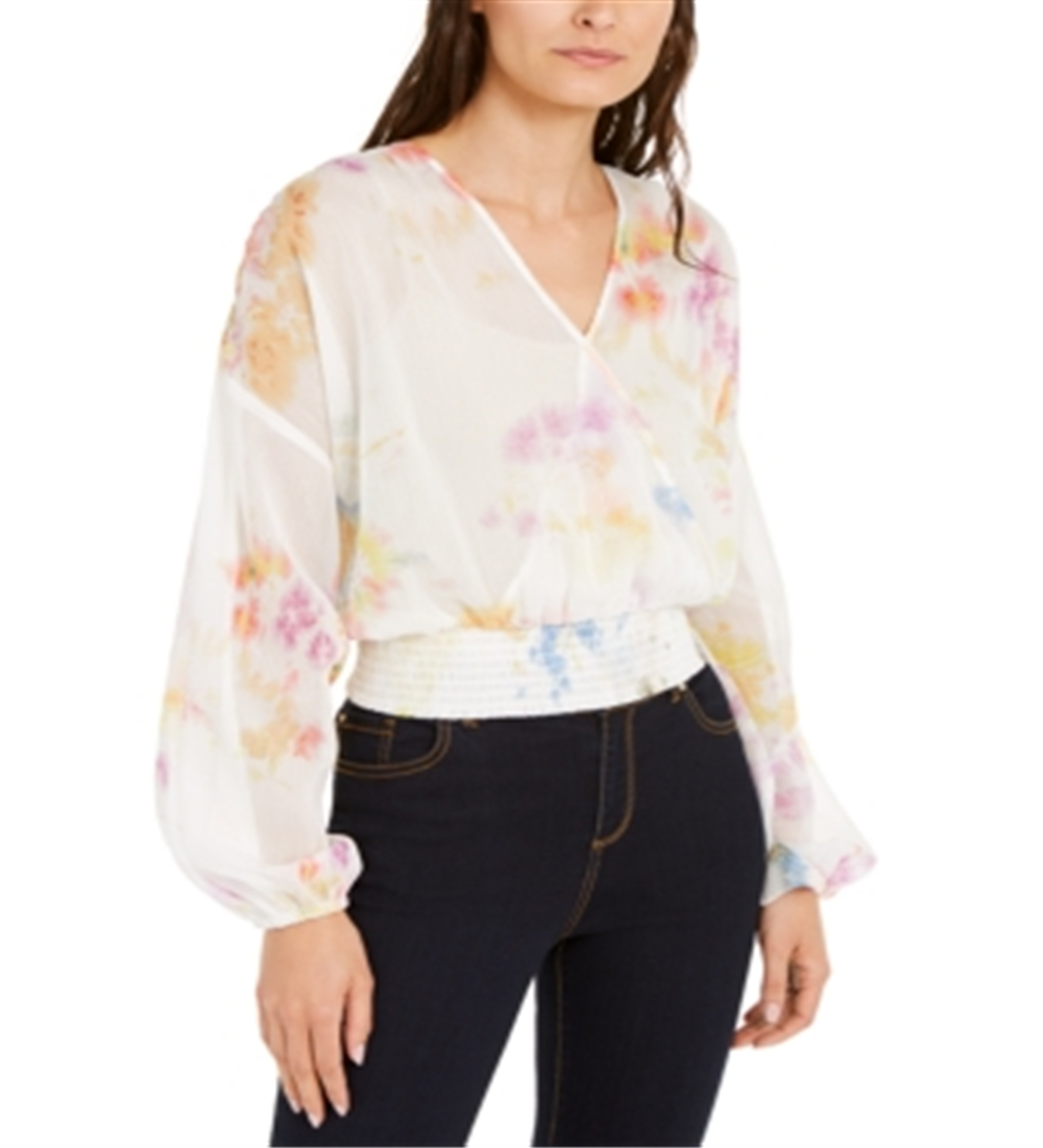 INC International Concepts Top feminino com sobrepeliz arco-íris e tie-dye, branco, tamanho G