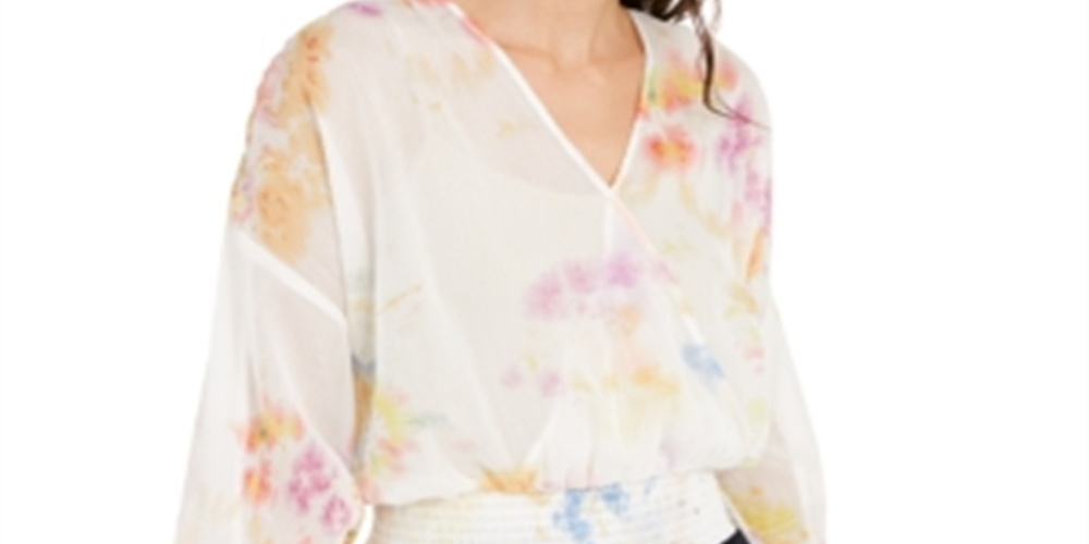 INC International Concepts Top feminino com sobrepeliz arco-íris e tie-dye, branco, tamanho G