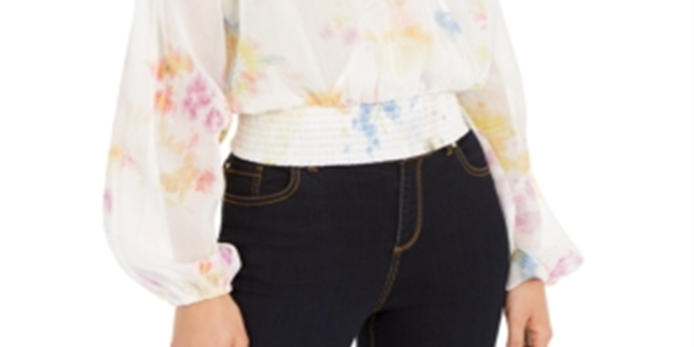 INC International Concepts Top feminino com sobrepeliz arco-íris e tie-dye, branco, tamanho G