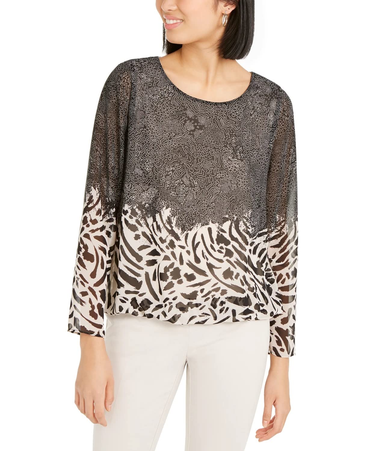 Top feminino Alfani Petite com estampa mista e bolhas, tamanho pequeno