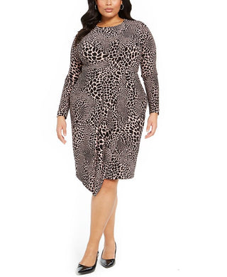 Vestido envelope sintético com estampa animal Alfani feminino, roxo, tamanho 1X