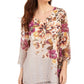 Blusa feminina estampada com manga anjo da coleção JM, marrom, tamanho XX-G