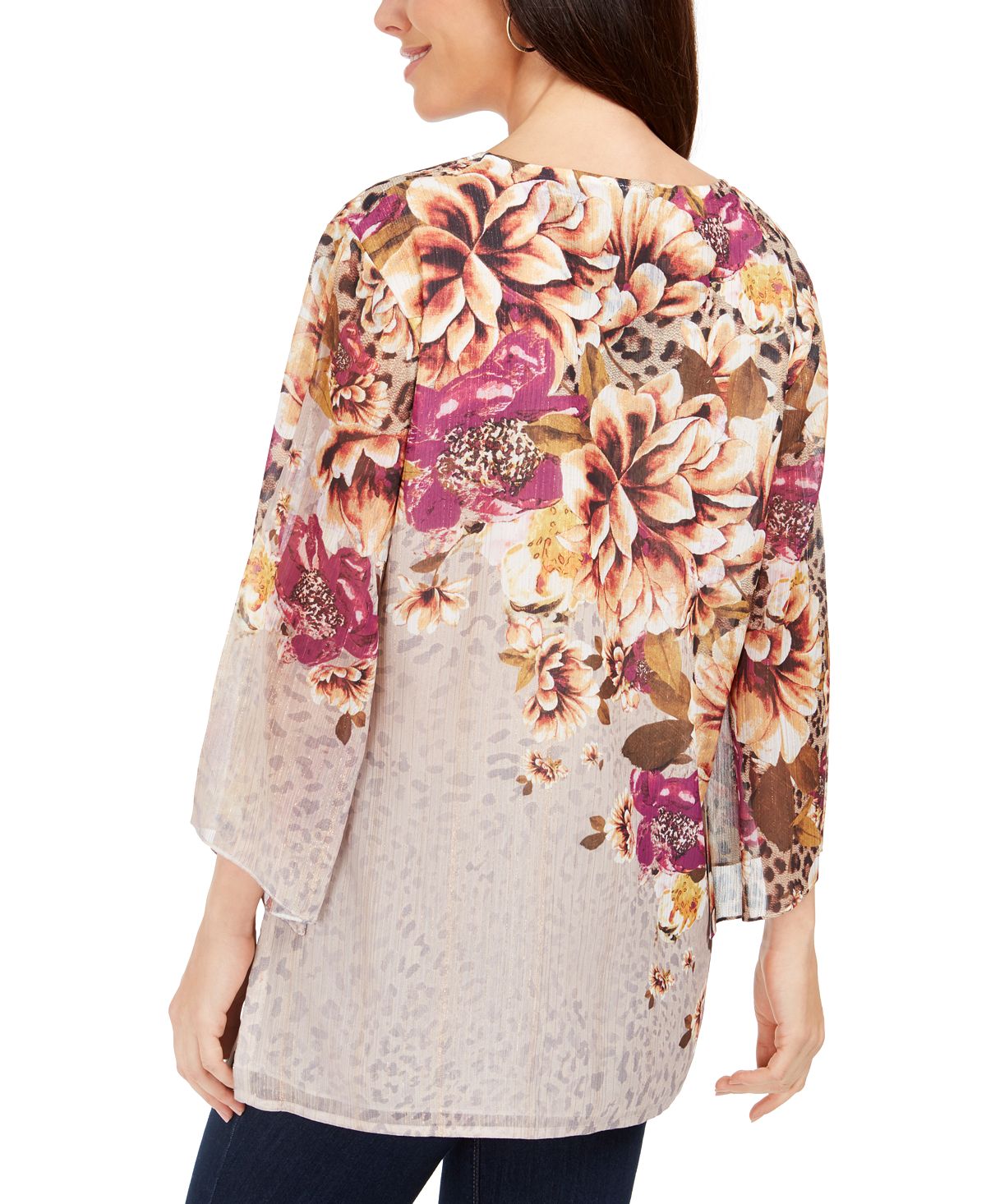 Blusa feminina estampada com manga anjo da coleção JM, marrom, tamanho XX-G