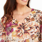 Blusa feminina estampada com manga anjo da coleção JM, marrom, tamanho XX-G