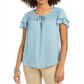 Blusa feminina estilo &amp; co com mangas bufantes e franzidas, azul, tamanho médio