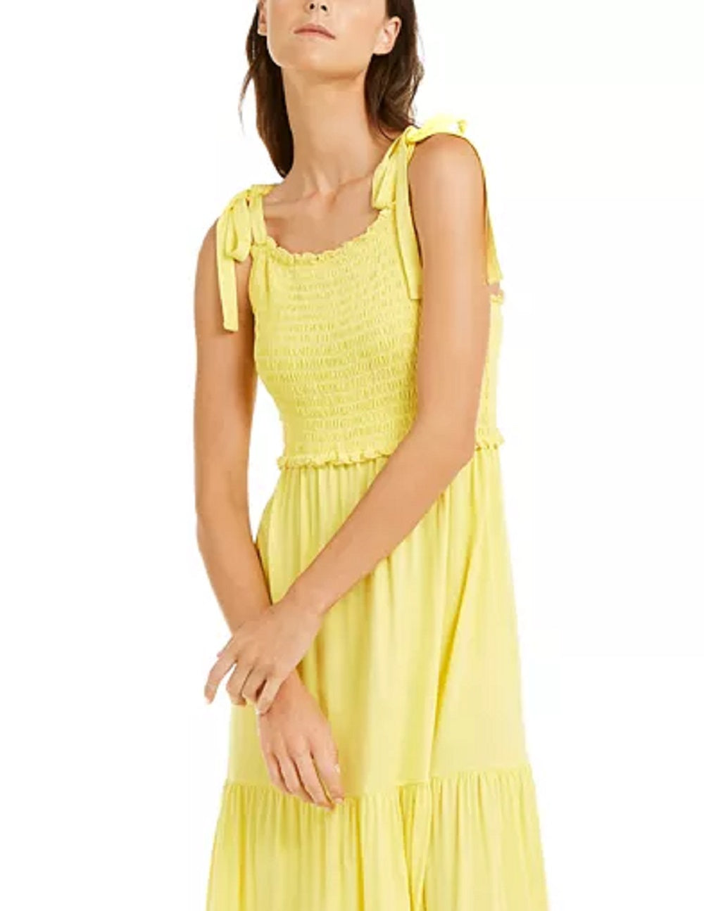 INC International Concepts Vestido feminino com corpete franzido e peplum MIDI, amarelo, tamanho extragrande