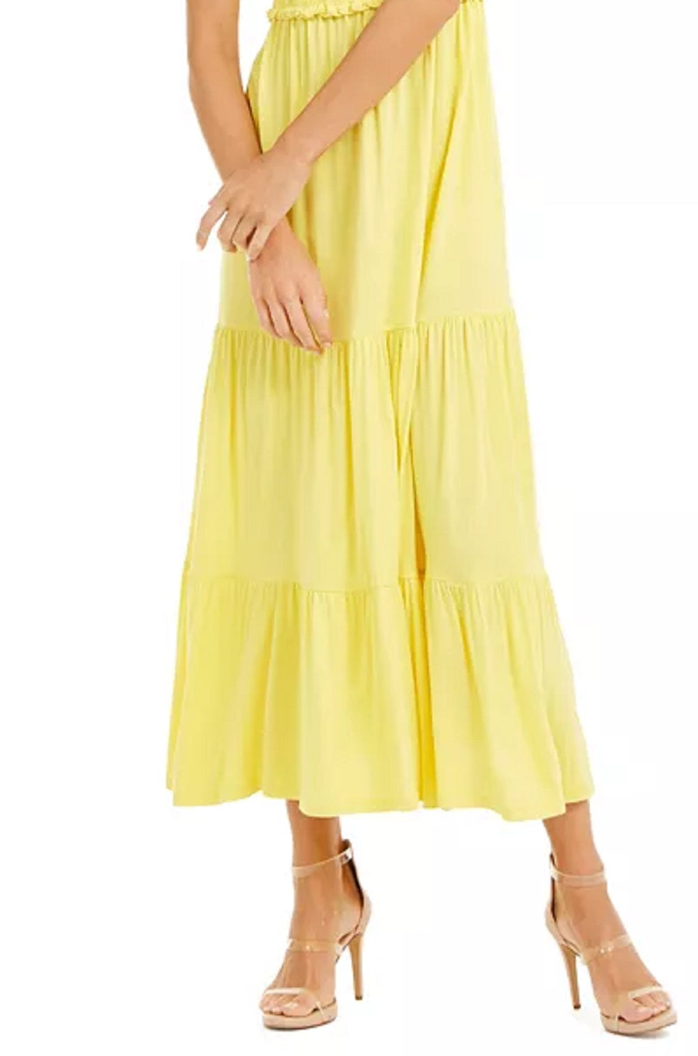 INC International Concepts Vestido feminino com corpete franzido e peplum MIDI, amarelo, tamanho extragrande