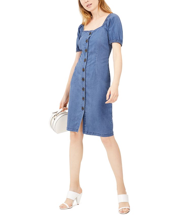 Vestido feminino jeans com decote quadrado e midi, tamanho 12, azul, da INC International Concepts