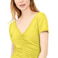 Camiseta feminina franzida INC International Concepts, amarela, tamanho XX-G