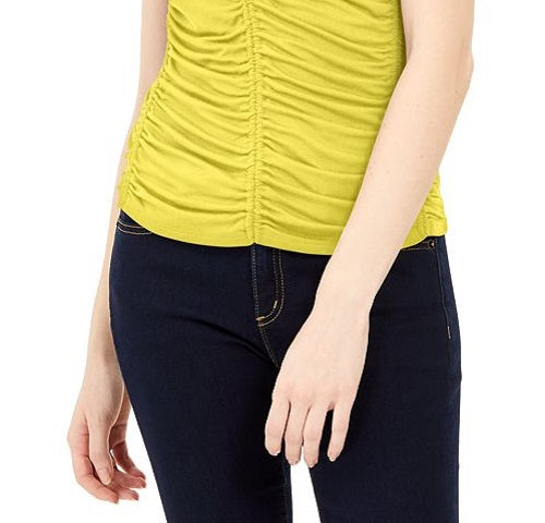 Camiseta feminina franzida INC International Concepts, amarela, tamanho XX-G