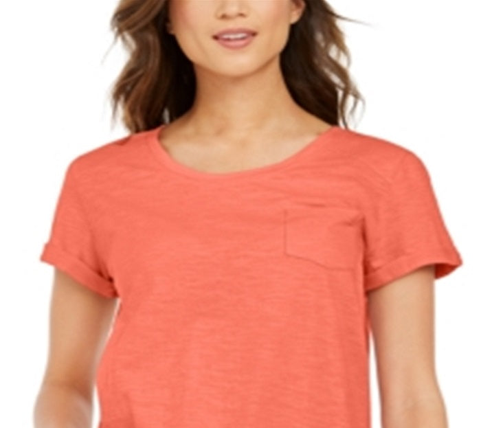 Camiseta feminina de algodão com gola redonda, estilo &amp; co, laranja, tamanho extrapequeno