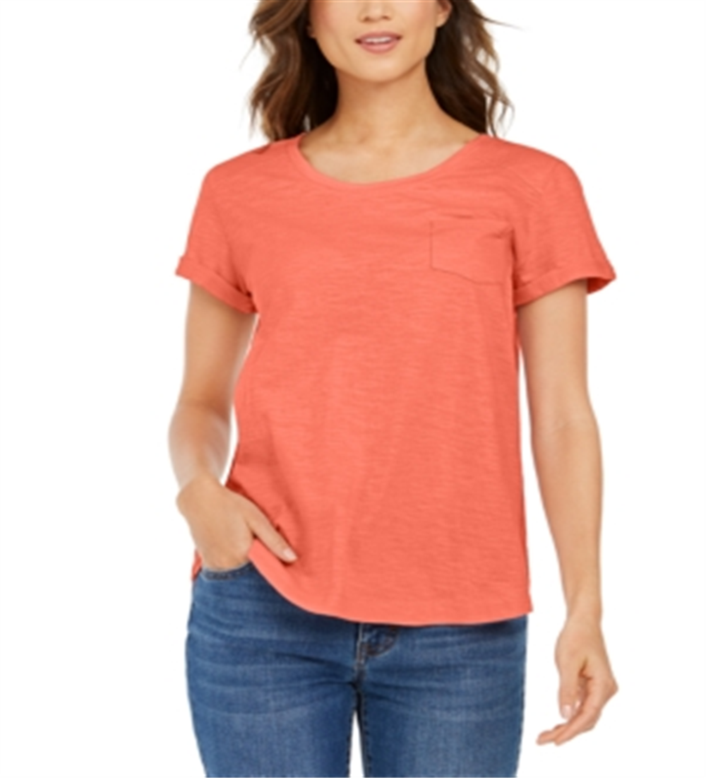Camiseta feminina de algodão com gola redonda, estilo &amp; co, laranja, tamanho extrapequeno