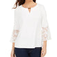 JM Collection Top Feminino Mix Media Manga Sino Buraco Fechado Branco Tamanho Grande