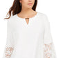 JM Collection Top Feminino Mix Media Manga Sino Buraco Fechado Branco Tamanho Grande