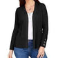 Cardigan feminino canelado com manga de botão e gola redonda, tamanho grande, preto, da coleção JM