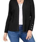 Cardigan feminino canelado com manga de botão e gola redonda, tamanho grande, preto, da coleção JM