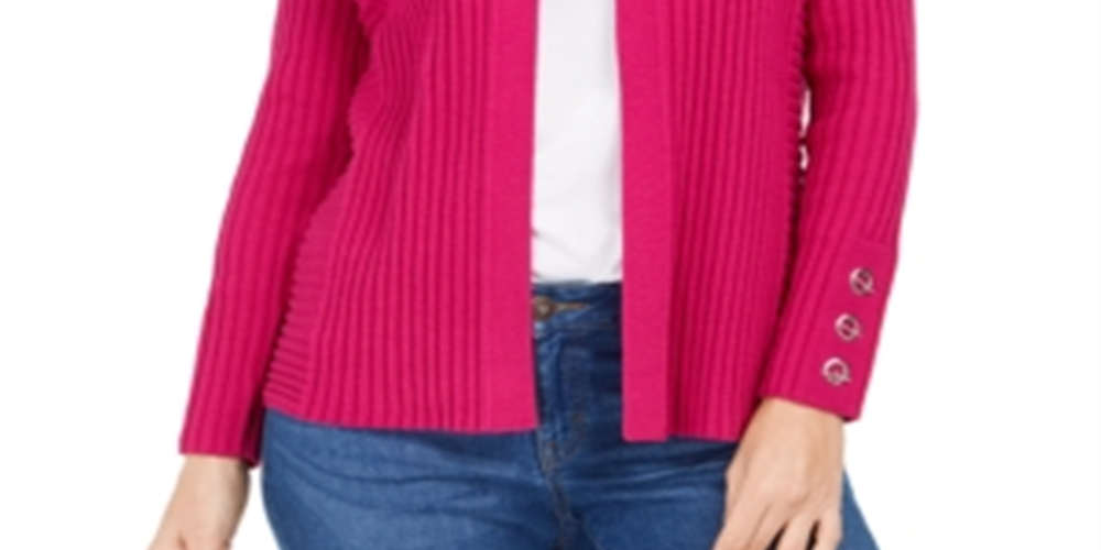 Cardigan feminino canelado com manga de botão e gola redonda, tamanho grande, preto, da coleção JM