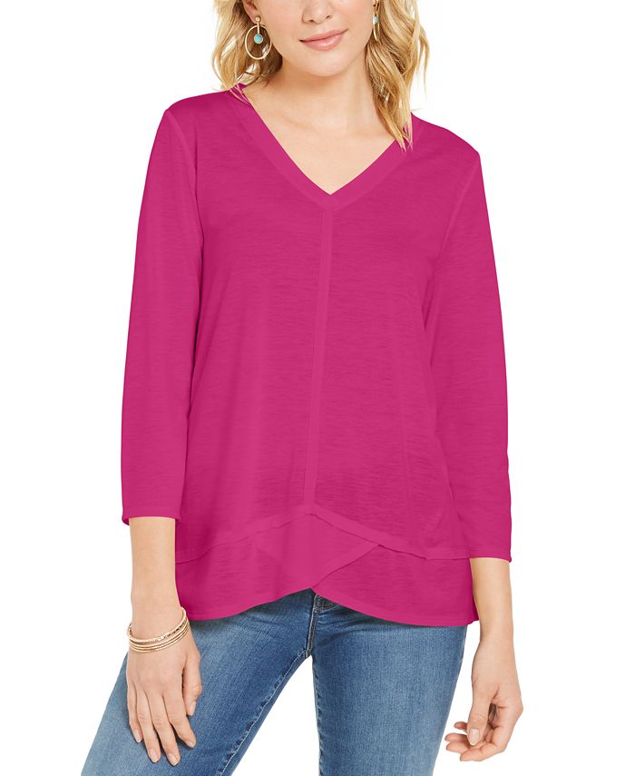Estilo &amp; Co Feminino Detalhe de Costura Alto Baixo Top Rosa Tamanho P