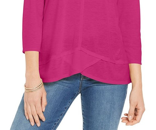 Estilo &amp; Co Feminino Detalhe de Costura Alto Baixo Top Rosa Tamanho P