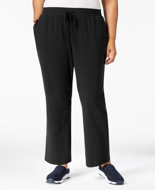 Calça feminina Karen Scott com cordão na cintura, macia, preta, tamanho 3X