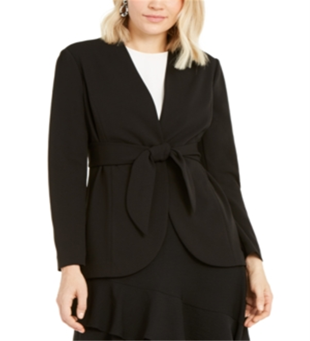 Blazer feminino Alfani sem gola e com amarração na cintura, preto, tamanho 18