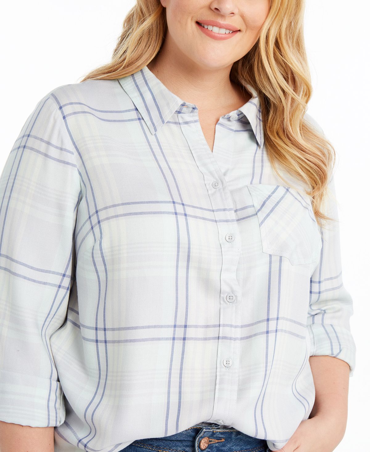 Blusa xadrez feminina estilo &amp; co com botões, verde, tamanho 0X