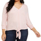 Suéter feminino plus size com amarração na barra, estilo &amp; co, rosa, tamanho 0X