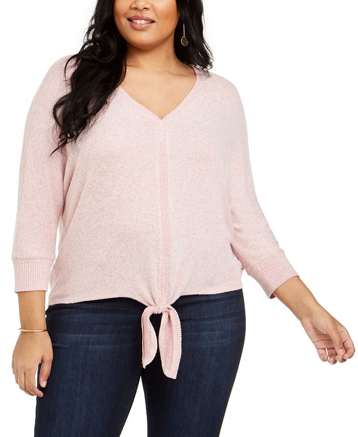 Suéter feminino plus size com amarração na barra, estilo &amp; co, rosa, tamanho 0X