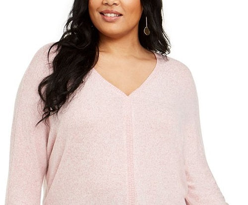 Suéter feminino plus size com amarração na barra, estilo &amp; co, rosa, tamanho 0X
