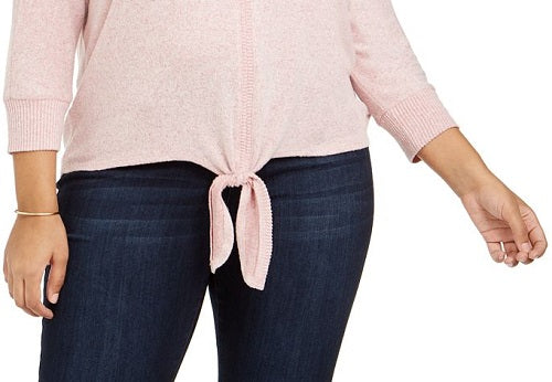 Suéter feminino plus size com amarração na barra, estilo &amp; co, rosa, tamanho 0X