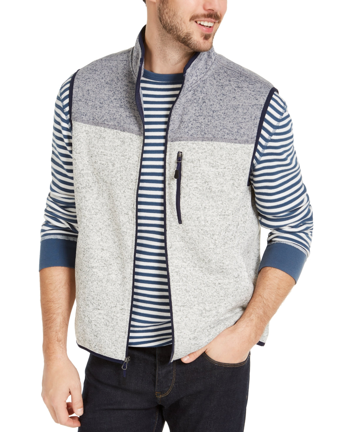 Colete de lã colorblock masculino Club Room cinza tamanho XX-G