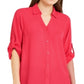 Camisa túnica feminina Alfani Roll Tab vermelha tamanho grande