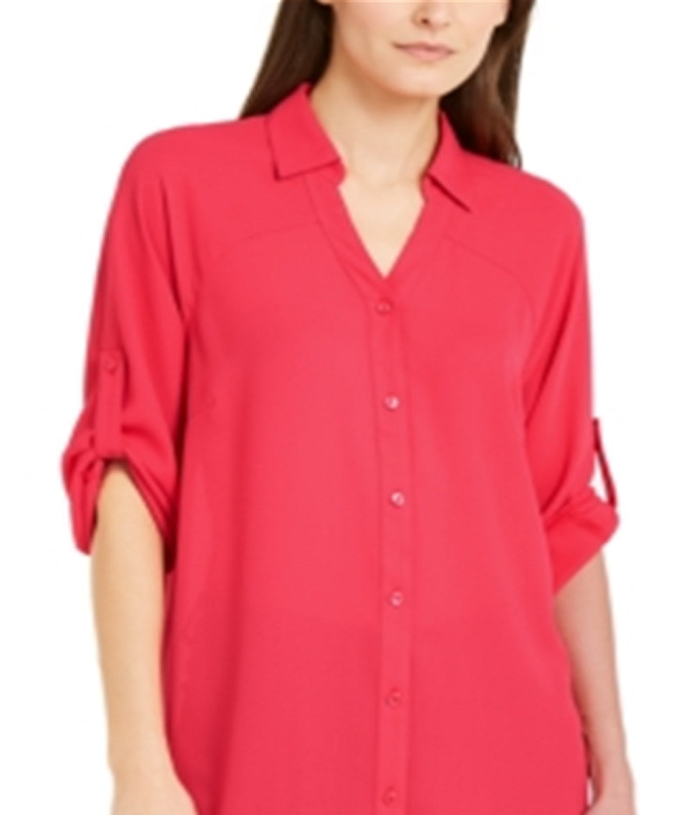 Camisa túnica feminina Alfani Roll Tab vermelha tamanho grande