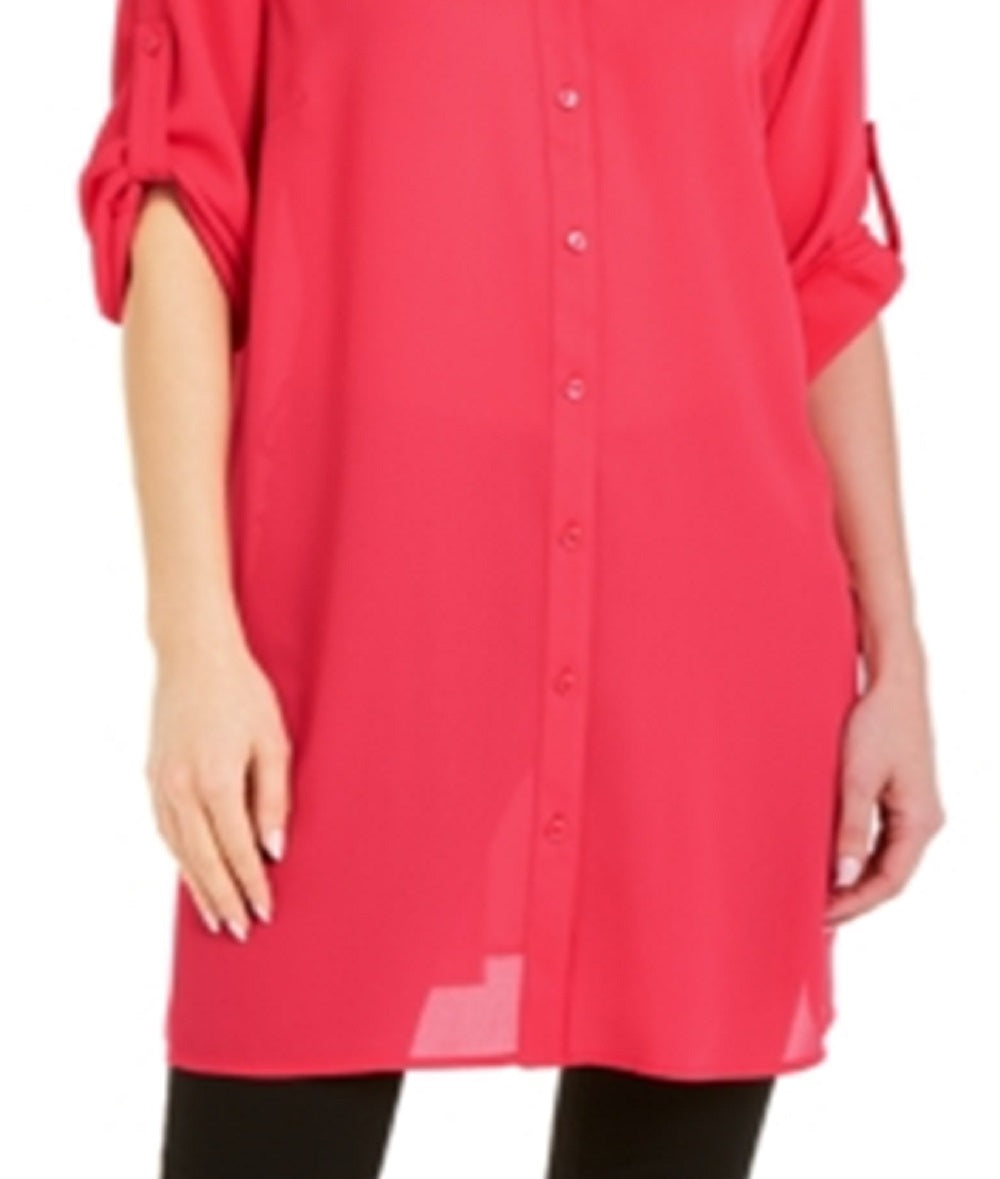 Camisa túnica feminina Alfani Roll Tab vermelha tamanho grande