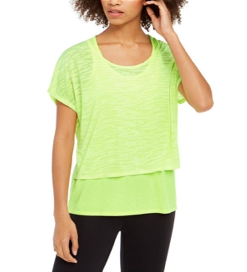 Camiseta feminina estampada ID Ideology Burnout em camadas, amarela, tamanho P