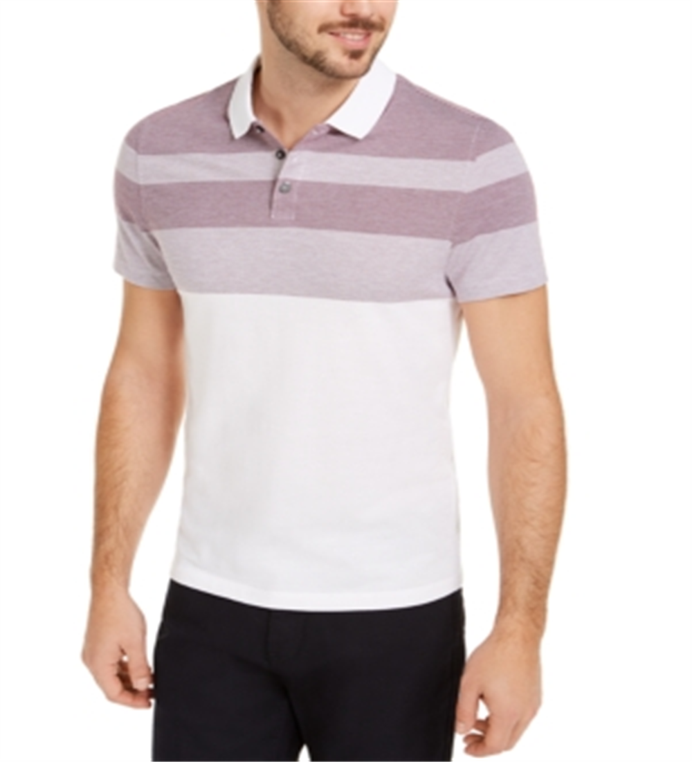 Camisa polo masculina Alfani listrada com gola marrom, tamanho médio